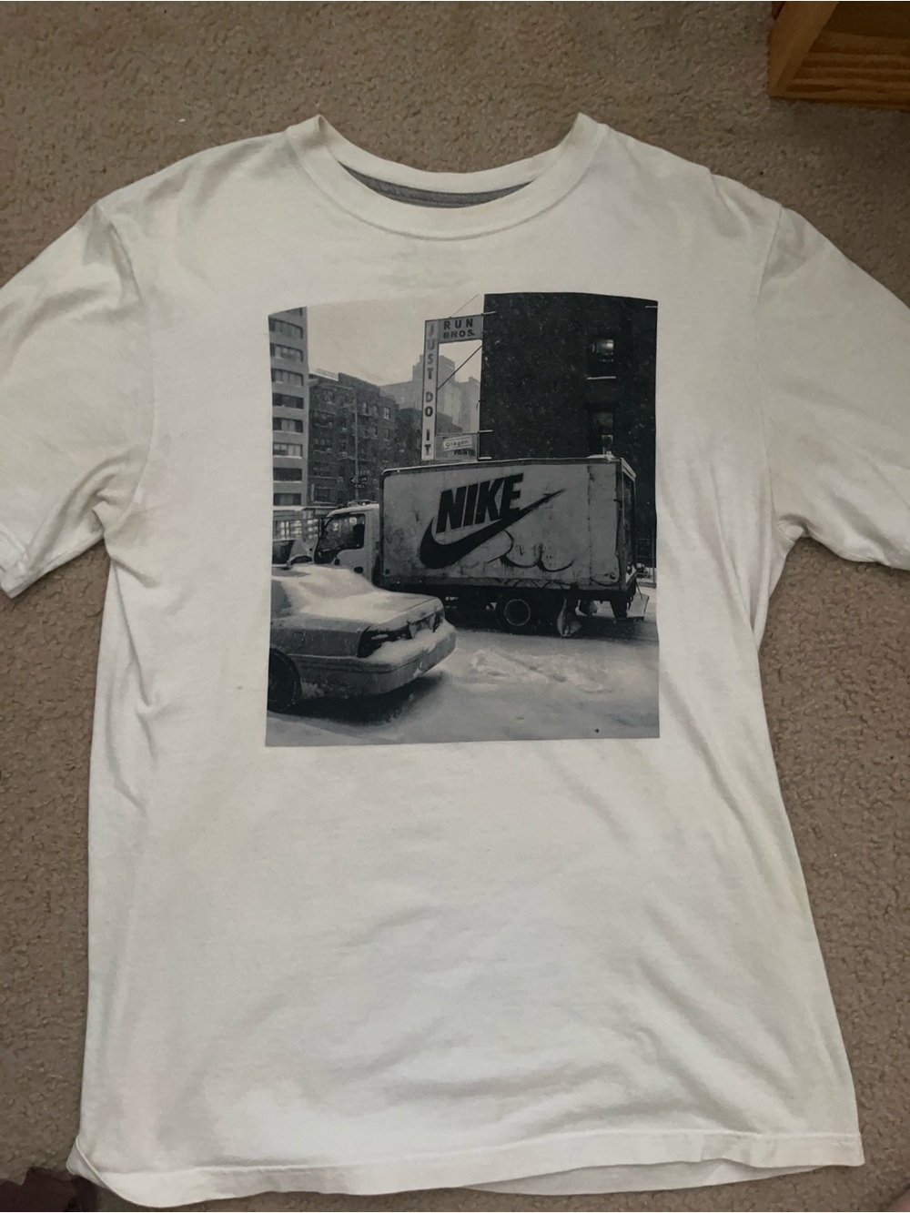Nike White Short Sleeve Crewneck Tee with Black Photo Graphic
